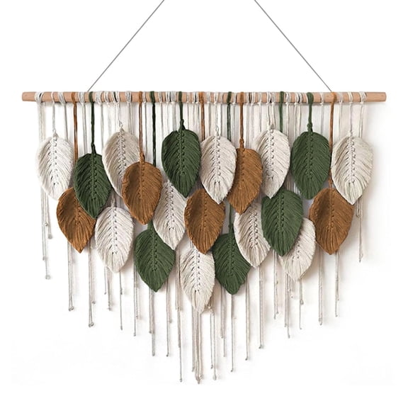 Macrame Wall Hanging Boho Wall Decor Woven Large Curtain Tapestry Modern Bohemian Handmade Leaf Feather Wall Art Decorations for Home Living Room Bedroom Wedding 39" X 29.5"