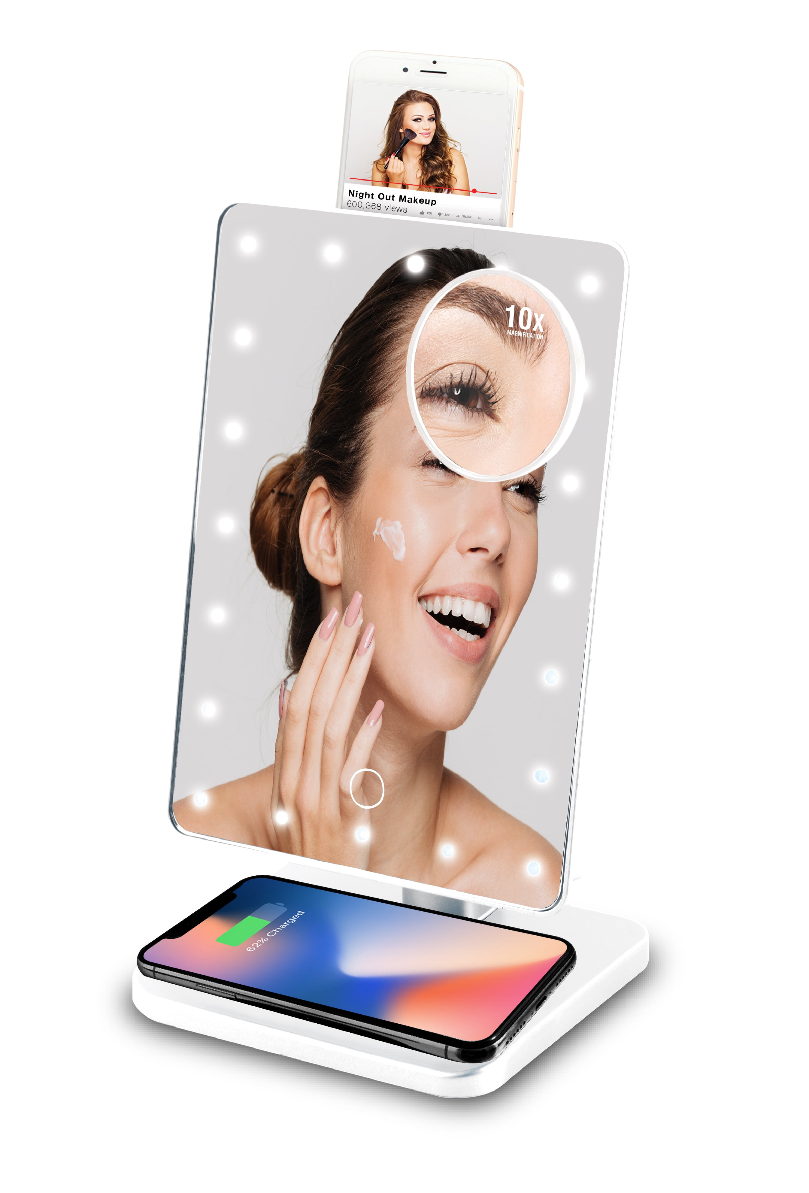 Vivitar Makeup Mirror 10x Magnification, Small Cream Vanity Mirror With Lights And Bluetooth Speaker At Same Time
