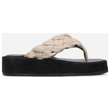 

Zpanxa Slippers for Women Summer New Fashion Casual Outdoor Mid-heel Womens One-line Slope Heel Slippers Flip Flops for Women Beige 43