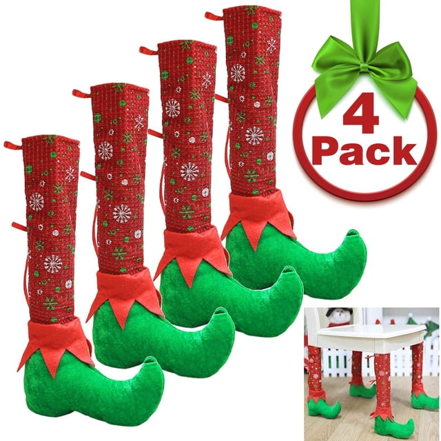 Fundas navideñas para patas de sillas: diseño de medias y zapatos de duende, decoración de mesas y sillas de comedor con temática navideña, accesorios para fiestas Adepaton FLD-3666