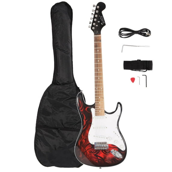 Glarry Full Size Rosewood Electric Guitar Set W/Bag,Shoulder Strap ,Pick,Whammy Bar ,Cord ,Wrench Tool Red