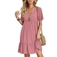 thumbnail image 2 of Spring Sale 2024！Hontri Womens Dresses Summer Dress Women's Linen Dresses Casual T Shirt Dress Short Sleeve V Neck Midi Dress A Line Red,L, 2 of 6