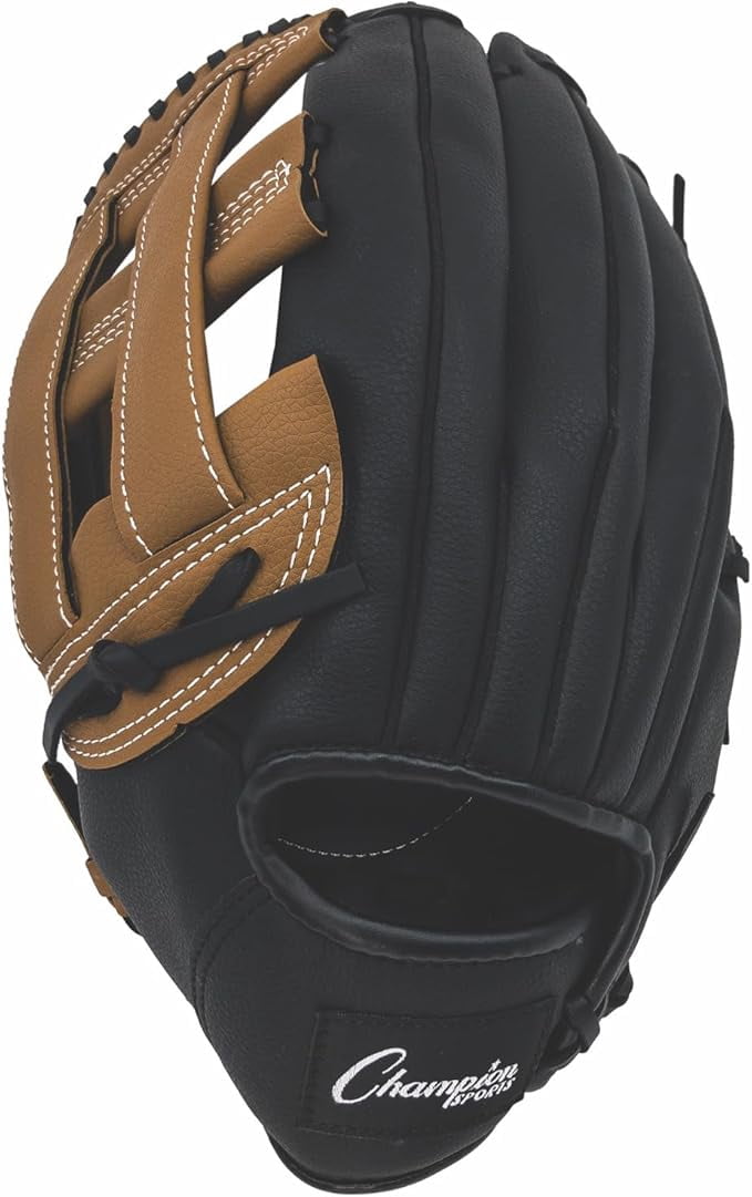 Champion Sports 12" Glove | Synthetic Leather Back and Front | Triple Bar Open Web and Conventional Back Design | Deep Set Pocket | Age: Adult Large-H.S. | Right-Handed Glove