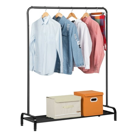 Metal Art Benches LANGRIA Heavy Duty Commercial Grade Clothing Garment Rack, Metal Coat Rack and Shoe Bench Storage Stand with Top Rod and Lower Storage Shelf for Home Office Bedroom Max Capacity 88.2lbs ()