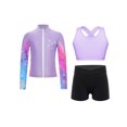 thumbnail image 6 of Miutii Kids Girls 3 Piece Dance Outfits Cross Back Crop Top and Shorts with Full Zipper Jacket Set Purple 16, 6 of 9