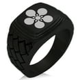 thumbnail image 1 of Stainless Steel Maeda Samurai Crest Geometric Pattern Step-Down Biker Style Polished Ring, 1 of 1