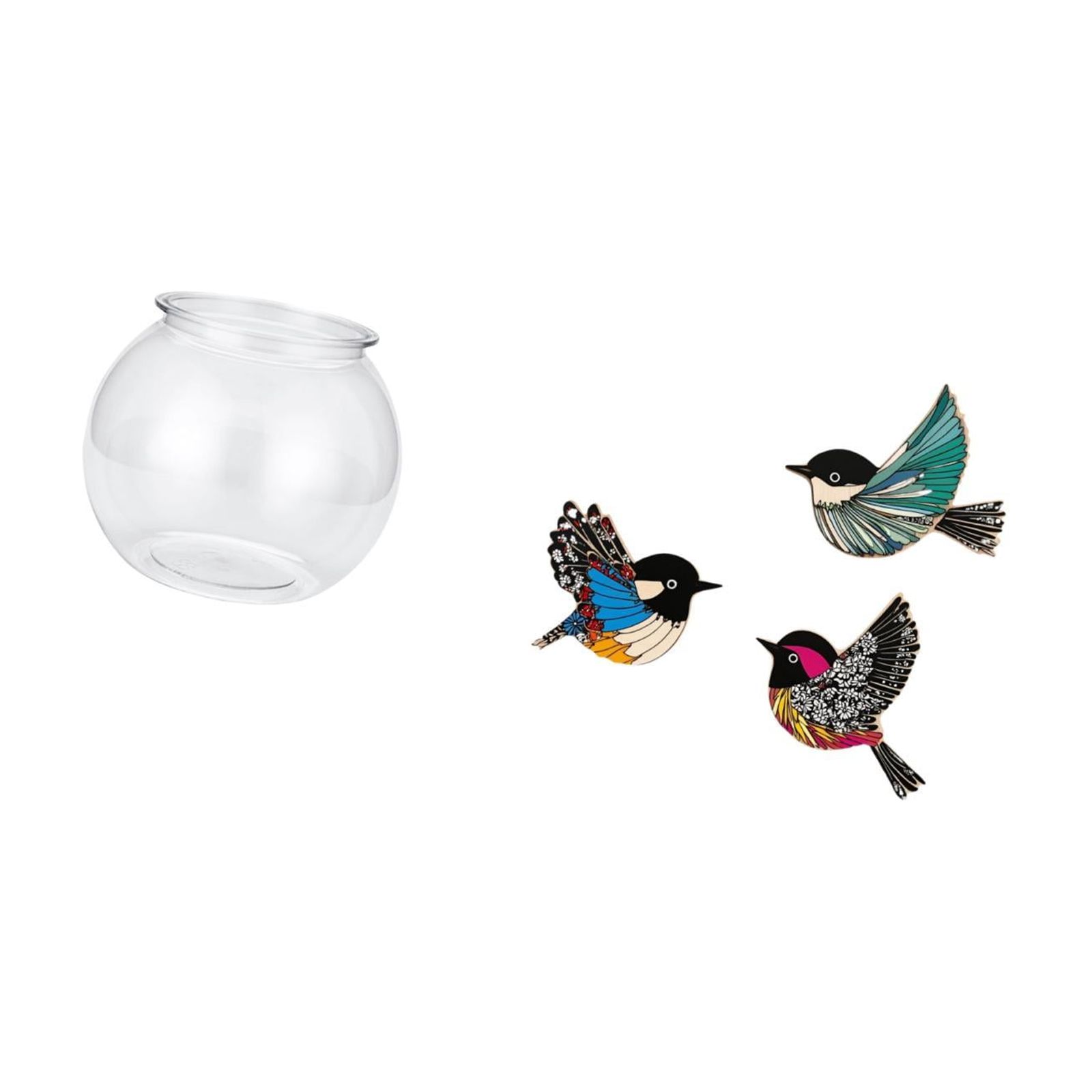 Desktop Aquarium Tank Transparent Small Fish Bowl Vase Wood Bird Wall Art Modern Minimalist Decor for Table Office Home