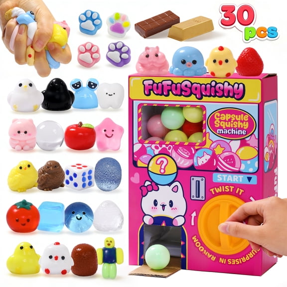 FUFU SQUISHY Taba Squishy Capsule Machine Toy, 30PCS Squishy Set for Kids, Sensory Fidget Toys, Party Favors, Classroom Prizes