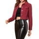 thumbnail image 1 of Chaquetas de mezclilla recortadas para mujeres INSPIRE CHIC con bolsillo en el pecho, con ribete de cuadros, chaqueta de mezclilla abotonada 2XL color rojo vino, 1 of 7