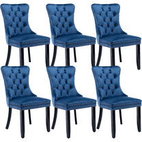 LegaHome Dining Room Chairs Set of 6, Modern Upholstered Velvet Dining Chair with Nailhead Trim&Solid Wood Legs, Tufted Button Padded Accent Chairs Set for Kitchen Dining Room Living Room, Blue