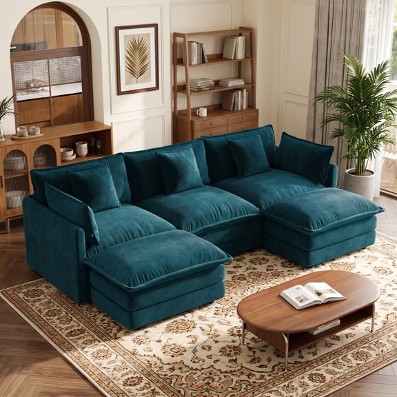 KavlSean 104" Chenille 3 Seat Lshape Modular Sectional Sofa with Ottoman, Modern Minimalist Cloud Couch with Upholstered & Pillow, Sleeper Sofa for Living Room, Apartment, Easy Assembly