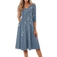 thumbnail image 2 of SAATLERI Summer Dresses for Women 2025 3/4 Sleeve Casual V Neck Sun Dresses for Women 2025 Vacation Swing A-Line Cocktail Boho Midi Dress with Pocket, 2 of 4
