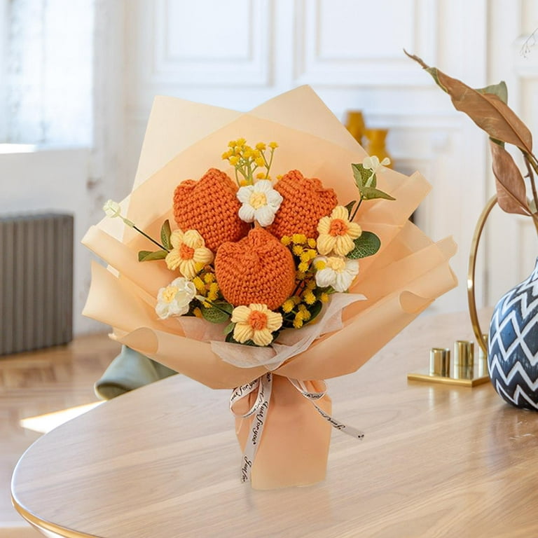 Crochet Flower Bouquet Tulips Artificial Flowers for Shelf Home  Thanksgiving Orange