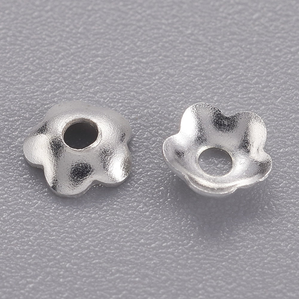 Brass Bead Caps Flower Nickel Free Silver Color Plated 4mm