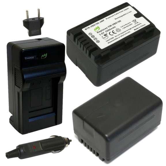 Replacement for Panasonic HDC-TM55 Battery (2-Pack, 2200mAh) and Charger with Car Adapter