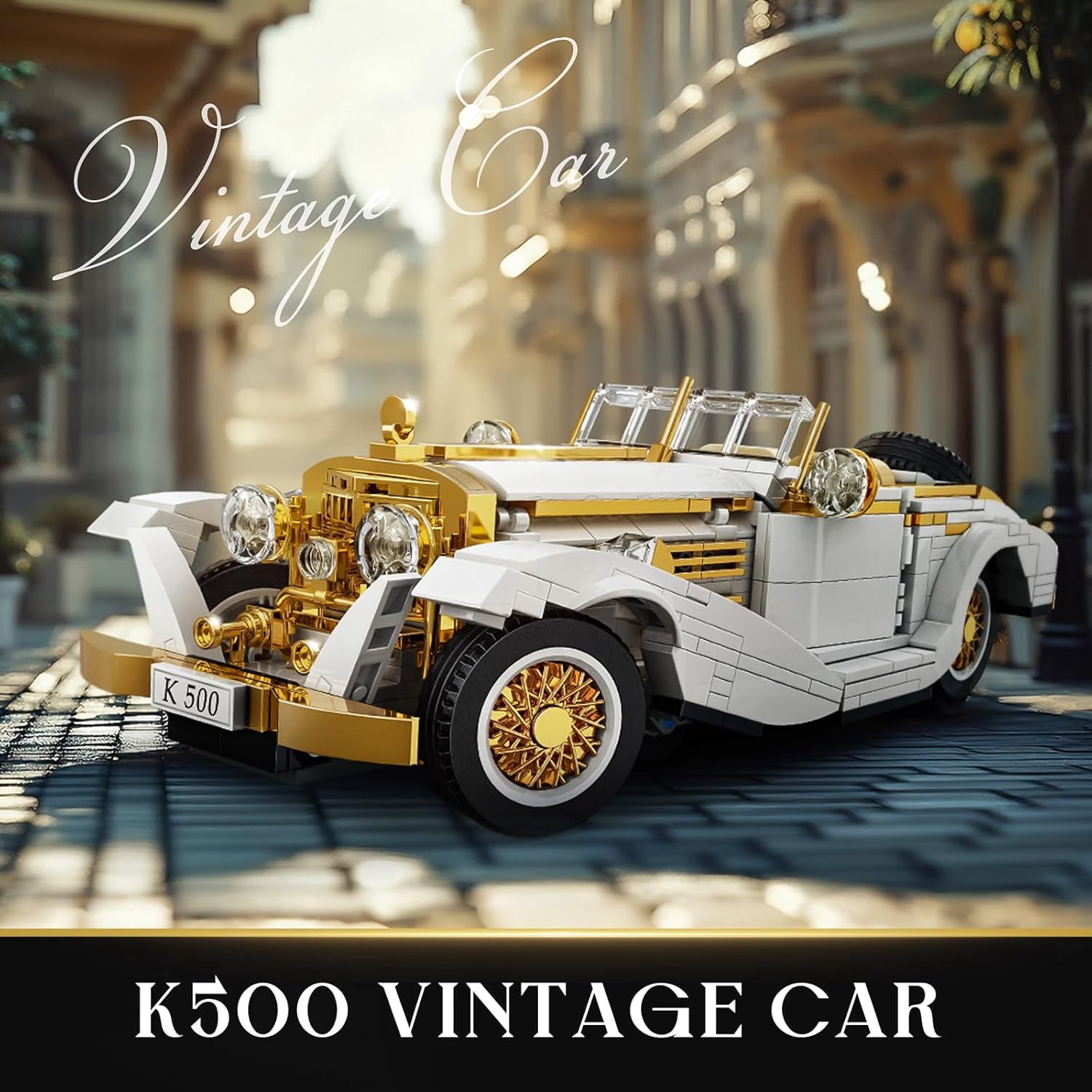 Classic Car Model Kit, MOC Vintage Car Building Blocks Set, Gift for Kids Age 8+/Adults Collections Enthusiasts (868+ Pieces, Static Version)