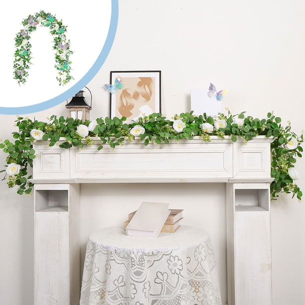 Artificial Rattan Vines Hanging Decor for Wedding Party Home Wall Decoration with Butterflies Floral Accents