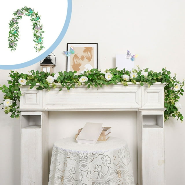 Artificial Rattan Vines Hanging Decor for Wedding Party Home Wall Decoration with Butterflies Floral Accents