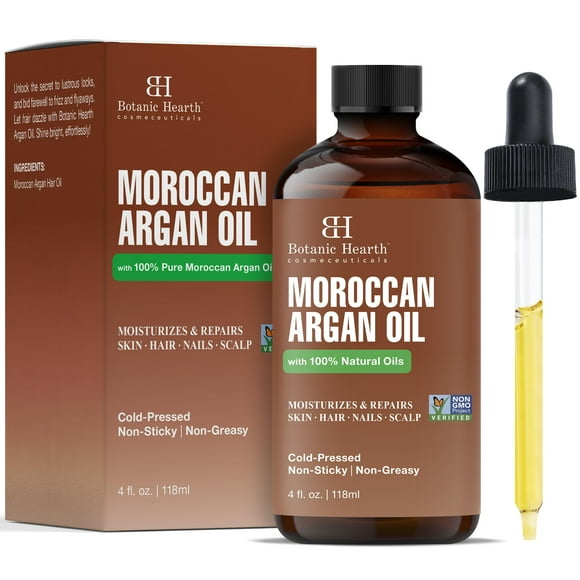 Botanic Hearth Huile Capillaire à l'Argan pour Adulte Hydratation, Nourrissante, Fortifiante, Cheveux Bouclés, Frisottés, Secs, Abîmés, Vérifié non-OGM, 4 fl oz