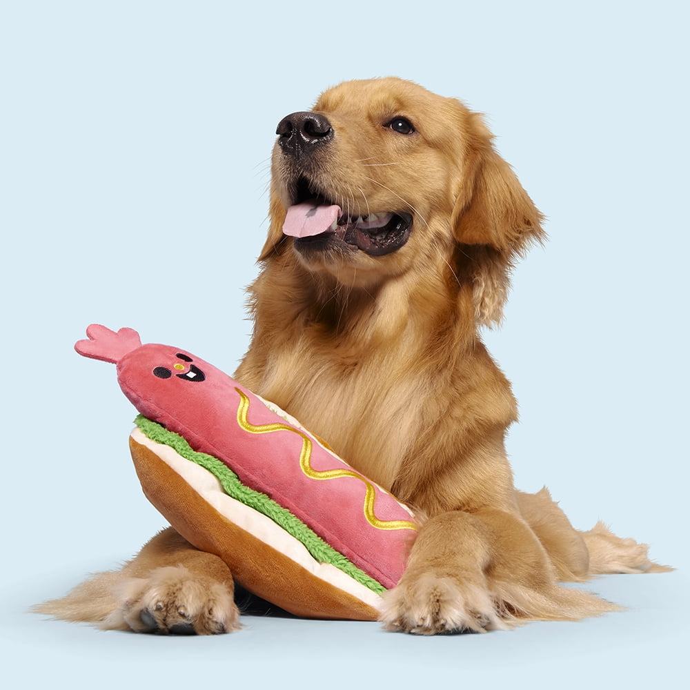 BARK Box Wassup Dog Squeaky Plush Hot Dog Toy with Crinkle