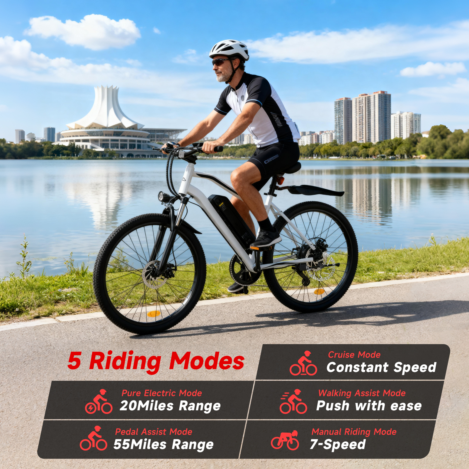 FlyORO 26in Electric Bike for Adults,500W Mountain Electric Bicycle with 10.4Ah Removable Battery,Front Suspension System,Black