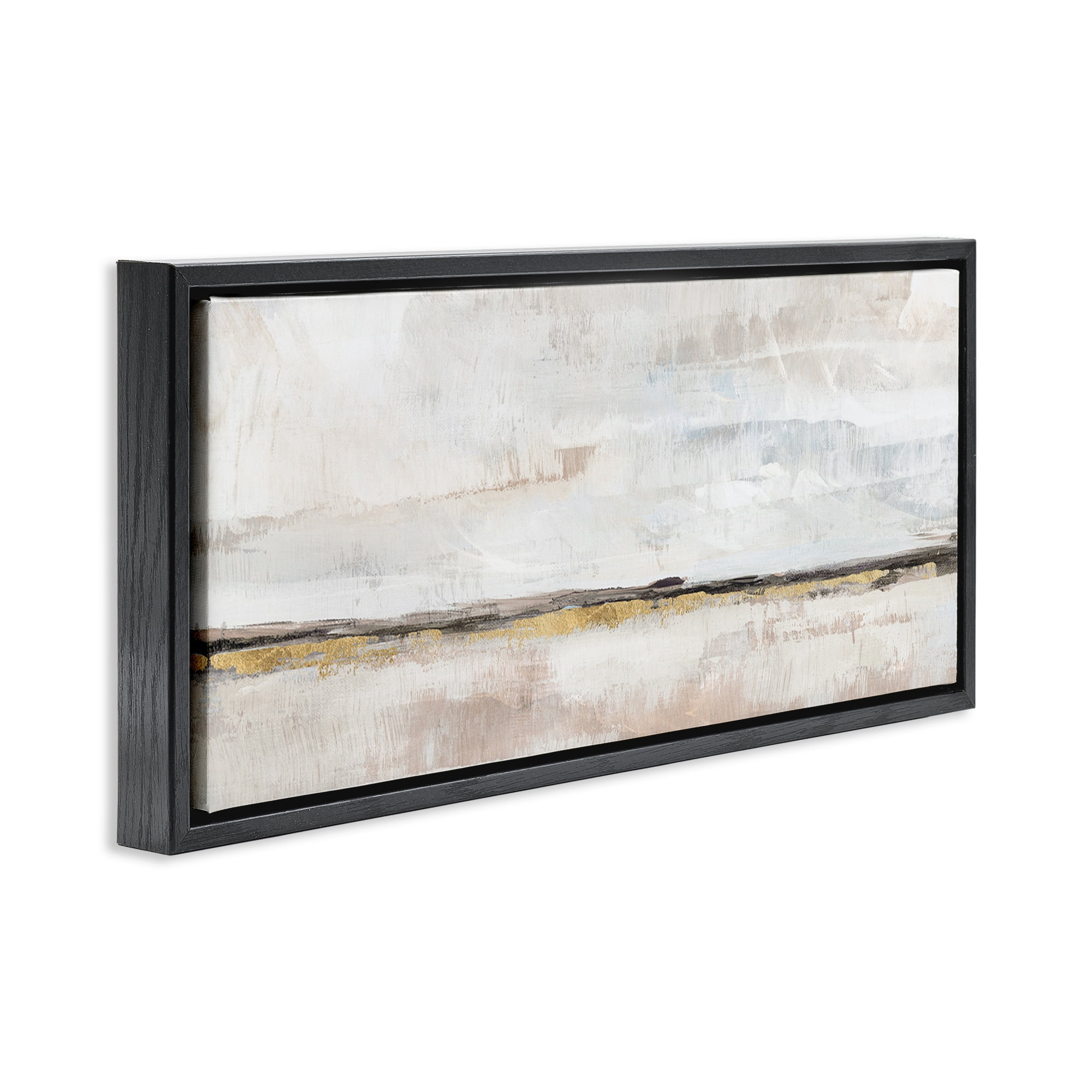 Stupell Industries Neutral Horizon Landscape Abstract Painting Black Floater Framed Canvas Art Print Wall Art, 31 x 14