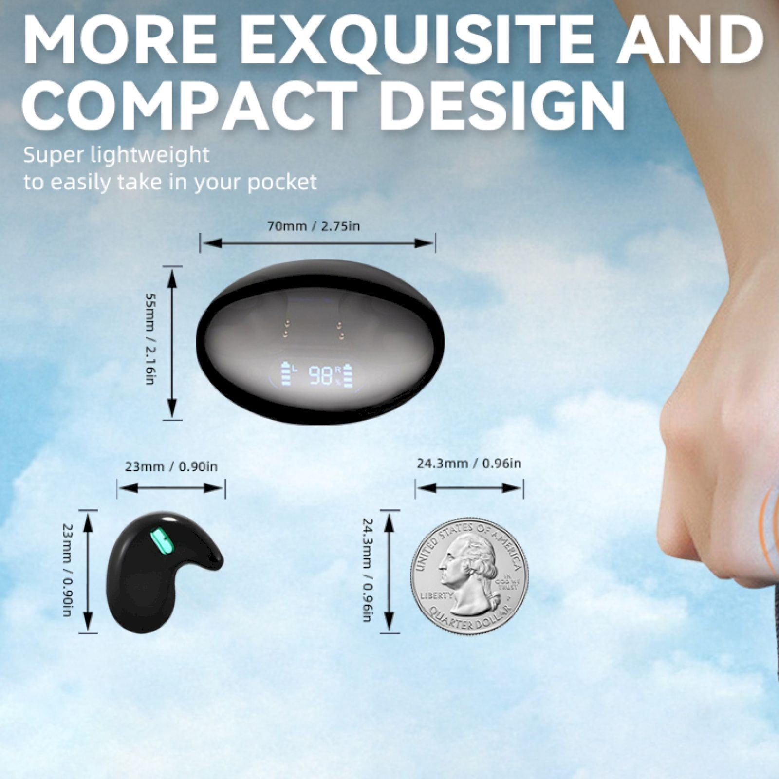 Invisible Sleep Wireless Earphone, Ipx5 Waterproof Bluetooth Earbuds, Lightweight Sleep Headphones Bluetooth 5.3, Painless Invisible Sleep Earphones for Sensitive Sleeper, Long Battery Life