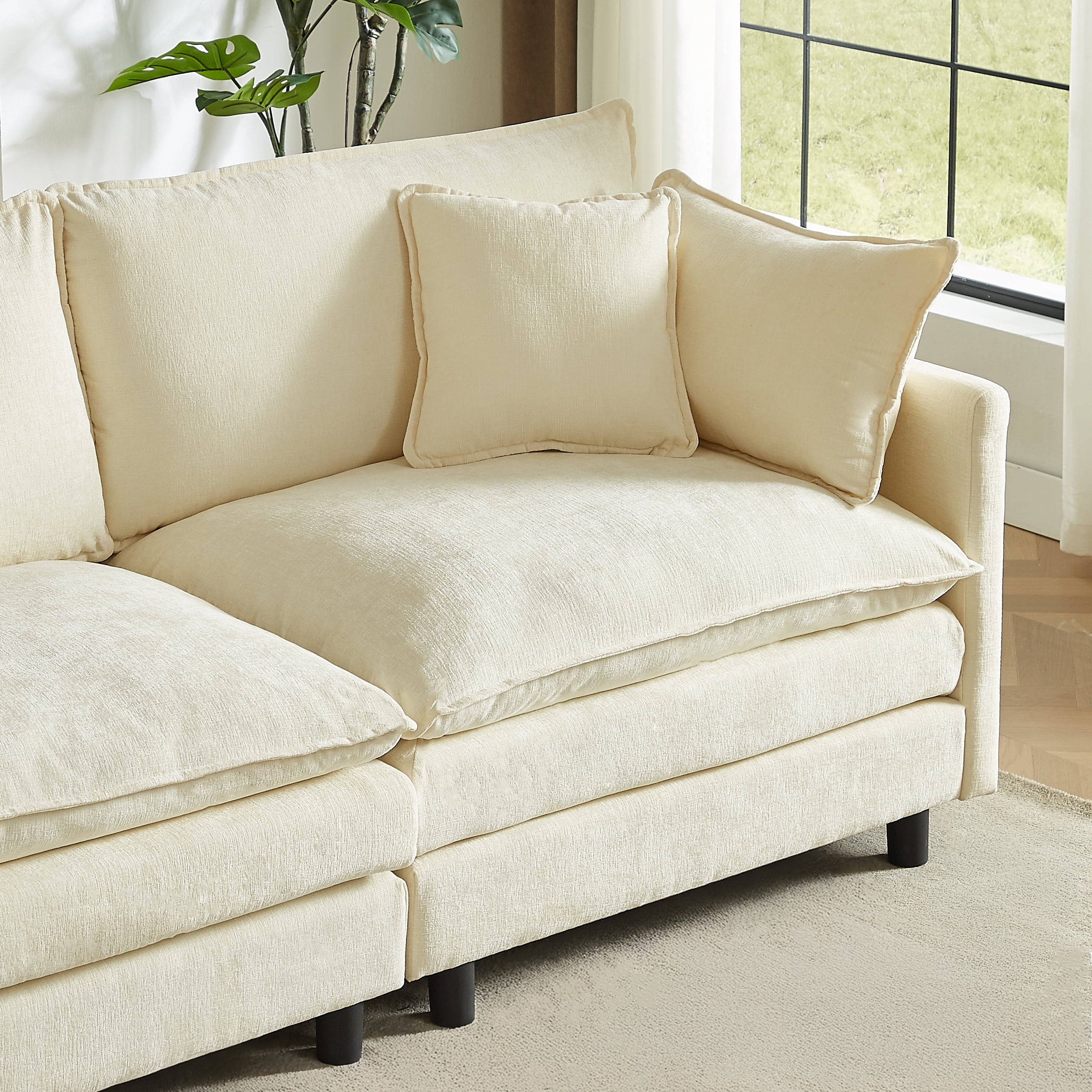 110" L Shaped Modular Sectional Sofa3-Seater Comfy Cloud Couch Set with Movable Ottoman, Chenille