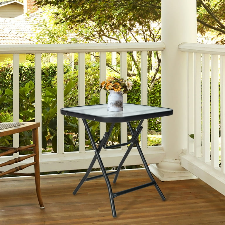Costway Patio Folding Square Glass Side Table Bistro Coffee Table
