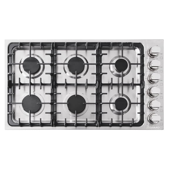 Gas Cooktop with 6 Sealed Italian Made Burners in Stainless Steel
