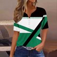 thumbnail image 2 of WREESH Women's Summer Henley Shirts Fashion Cotton and Short Sleeves, Geometric Print Loose V-Neck Button Casual Top Green, 2 of 5