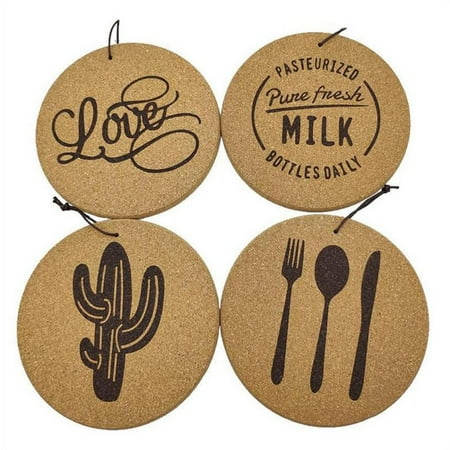 

4x Round Cork Placemats Thickened Table Insulation Anti-hot Placemat for Pot Bowl Cork Coaster for Office Living Room