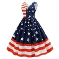 thumbnail image 1 of IROINNID A-Line Dress For Women Vintage Sleeveless American Flag Printing Evening Party Swing Dress V-Neck Below The Knee Dress, 1 of 9