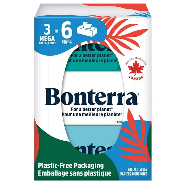 Bonterra Mouchoirs pour le Visage 3 Épaisseurs 36 Boîtes x 150 Feuilles