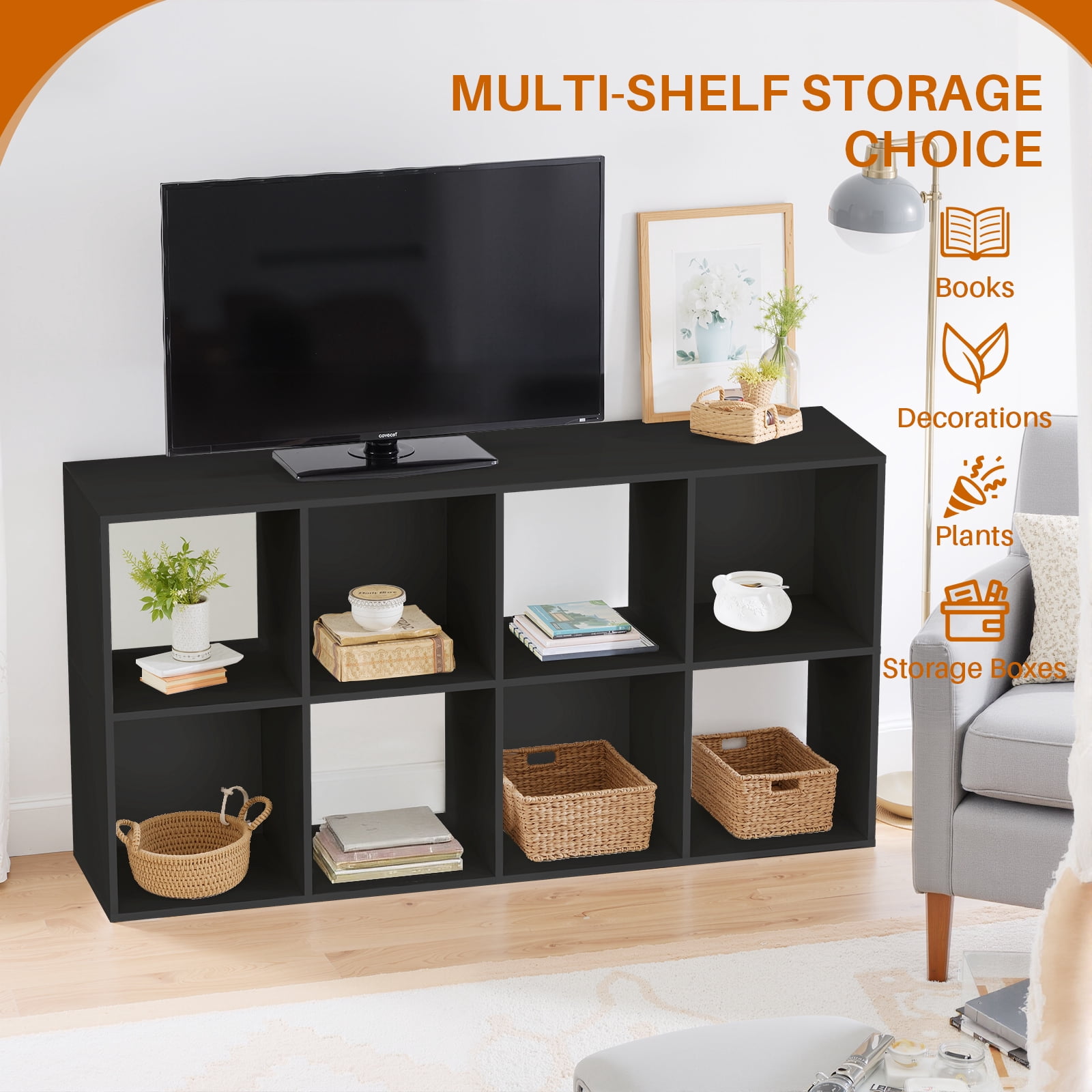 Bigleap 6/8/9 Cube Storage Organizer - Modern Open Cube Bookshelf with Removable Back Panels, Display Storage Bookcase for Living Room, Bedroom, Home Office, Entryway,Black