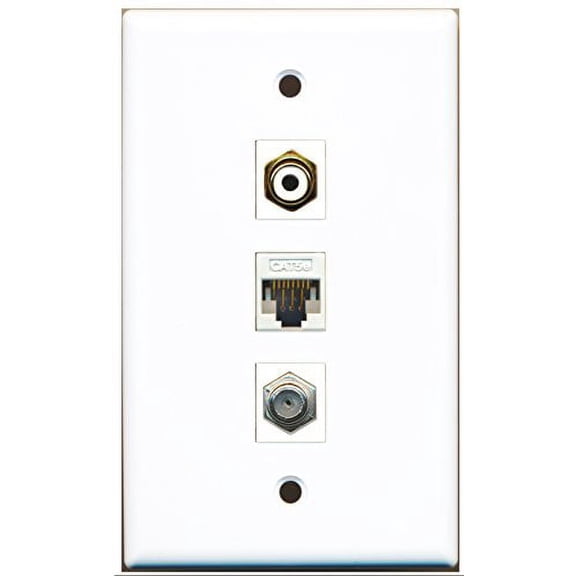 RiteAV - 1 Port RCA White and 1 Port Coax Cable TV- F-Type and 1 Port Cat5e Ethernet White Wall Plate