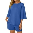 thumbnail image 2 of SUNBS 2 Piece Lounge Sets for Women Pajama 3/4 Sleeve Oversized Tshirts Elastic Waist Short With Pocket, 2 of 6