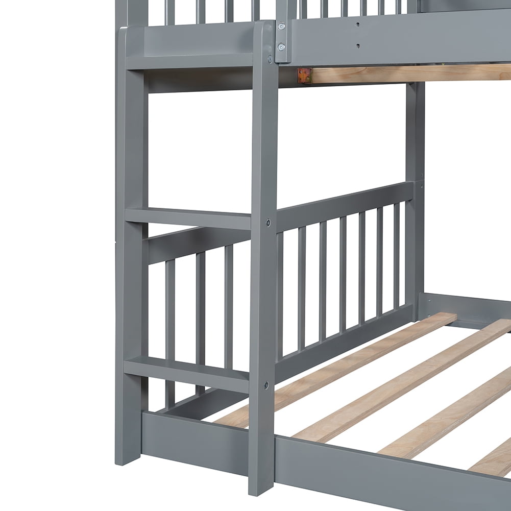 Lowestbest Triple Bed, Loft Bed with Built-in Ladder Slide and Guardrails for Kids, Full