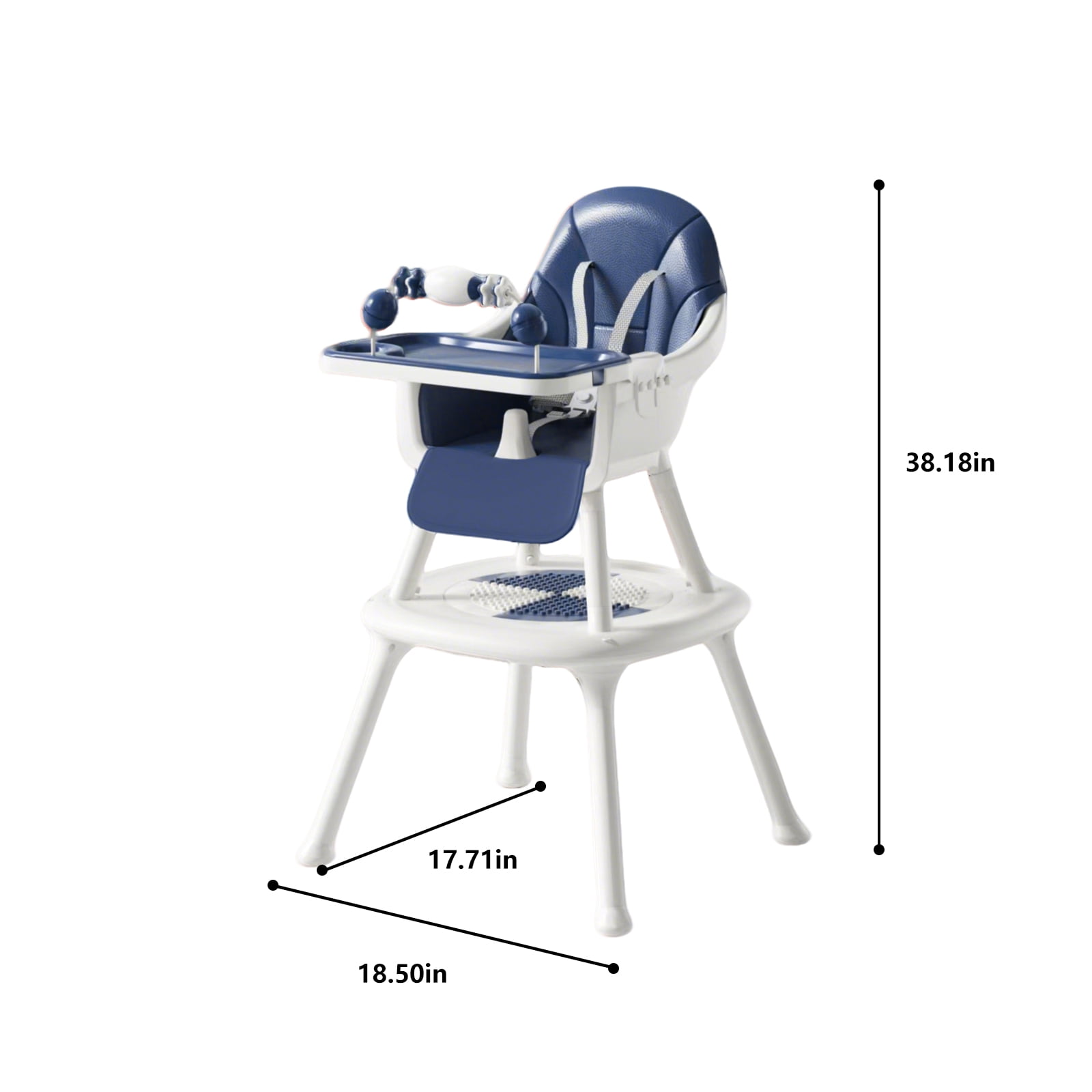 Convertible 4-in-1 Baby High Chair with Block Table, Infant to Toddler Feeding Chair with Play Tray & Built-in Toys, Removable PU Cushion, Easy to Clean Dining & Activity Chair–Blue