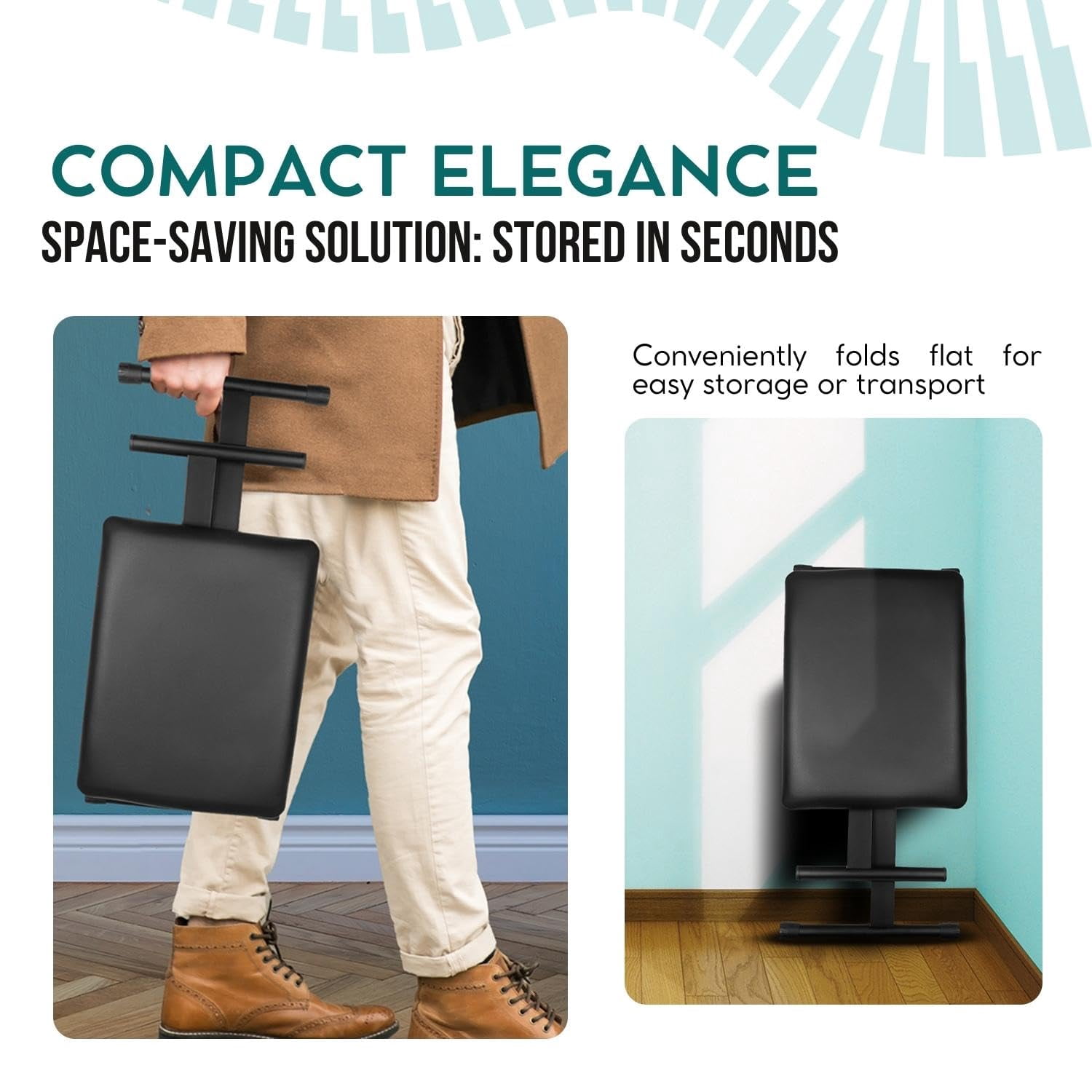 Foldable Piano Bench - Adjustable Keyboard Seat & Musician Stool Anti-slip Chair Durable Comfortable Padded Folding Stoo