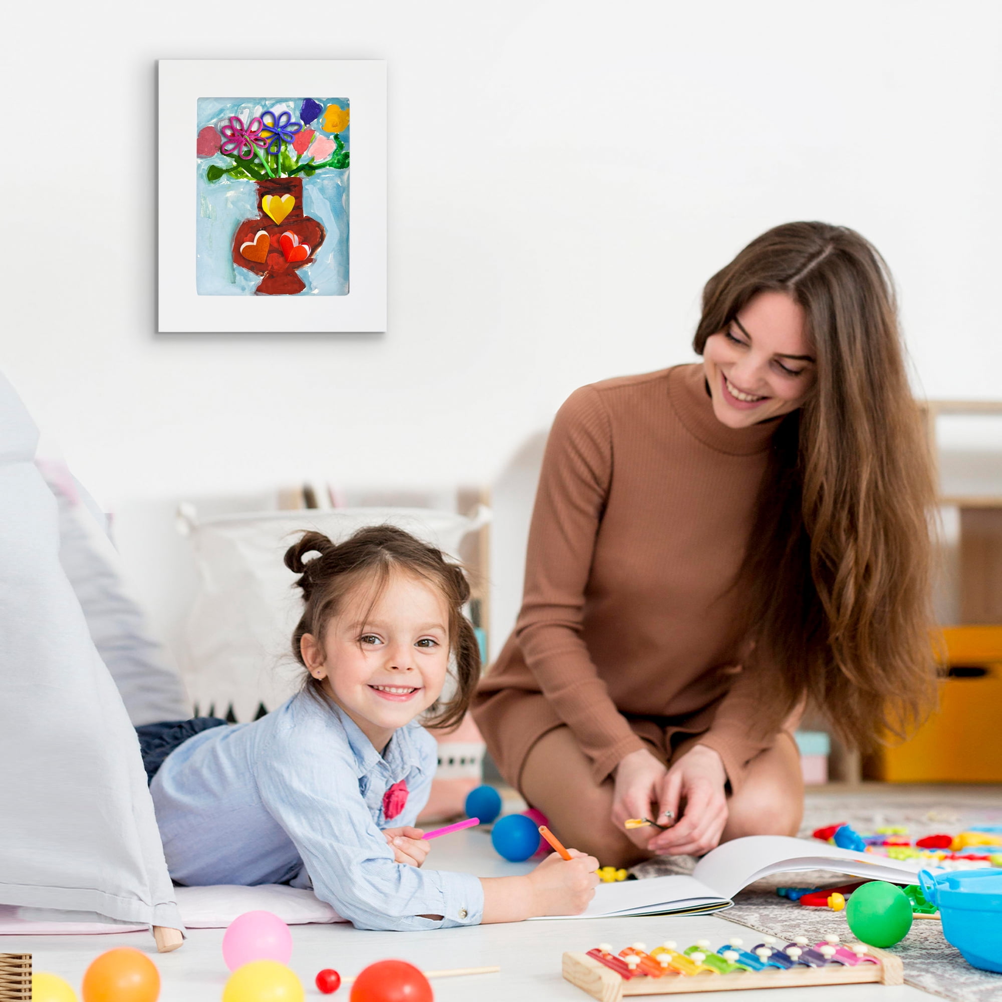 Americanflat 8.5x11 Kids Art Frame Holds 25 Artworks Slide Artworks One Storage Mini Molding - White