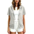 thumbnail image 3 of VBVC Women's Short Sleeve Zip Up Hoodie , Lightweight Athletic Jacket For Women , Ladies' Casual Drawstring Workout Tops with Pockets, *White , Large, 3 of 9