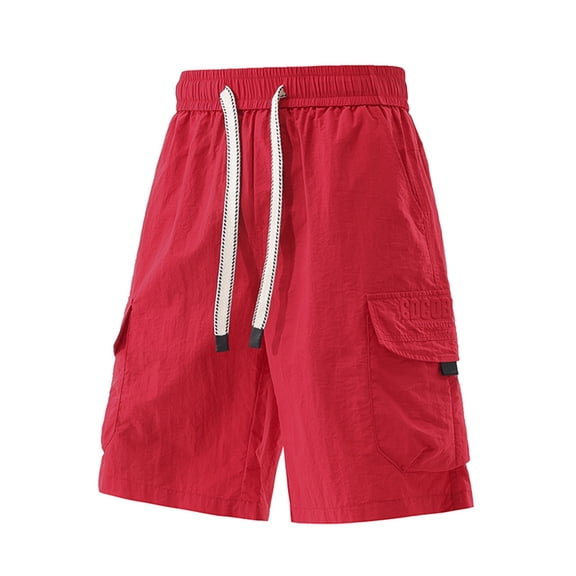 USNSM (M-5XL) Big and Tall Men's Drawstring Elastic Waist Cargo Shorts Straight Leg Baggy Streetwear Shorts with Pockets Red XXXL