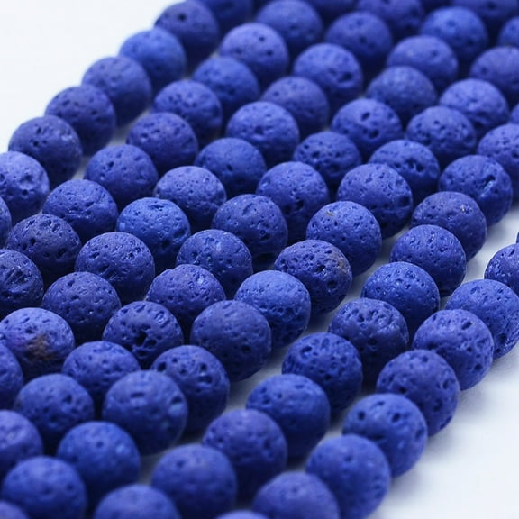 Natural Lava Rock Beads Strands Dyed Round Blue 8mm Hole: 1mm about 47~50pcs/strand 15.3 inch(39cm)