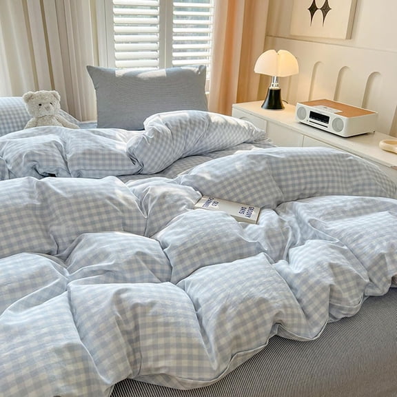 3 Piece Gingham Duvet Cover Set, Full Size White Plaid Checkered Bedding, Washed Microfiber Comforter Cover with 2 Pillow Shams
