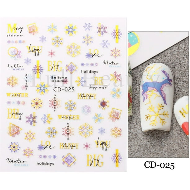 Pegatinas de uñas de Navidad 3D, navidad, adornos de invierno, adornos deslizantes para guantes de árbol de nieve, linternas, decoración, sombreros de Papá Noel, stickers uñas navideñas