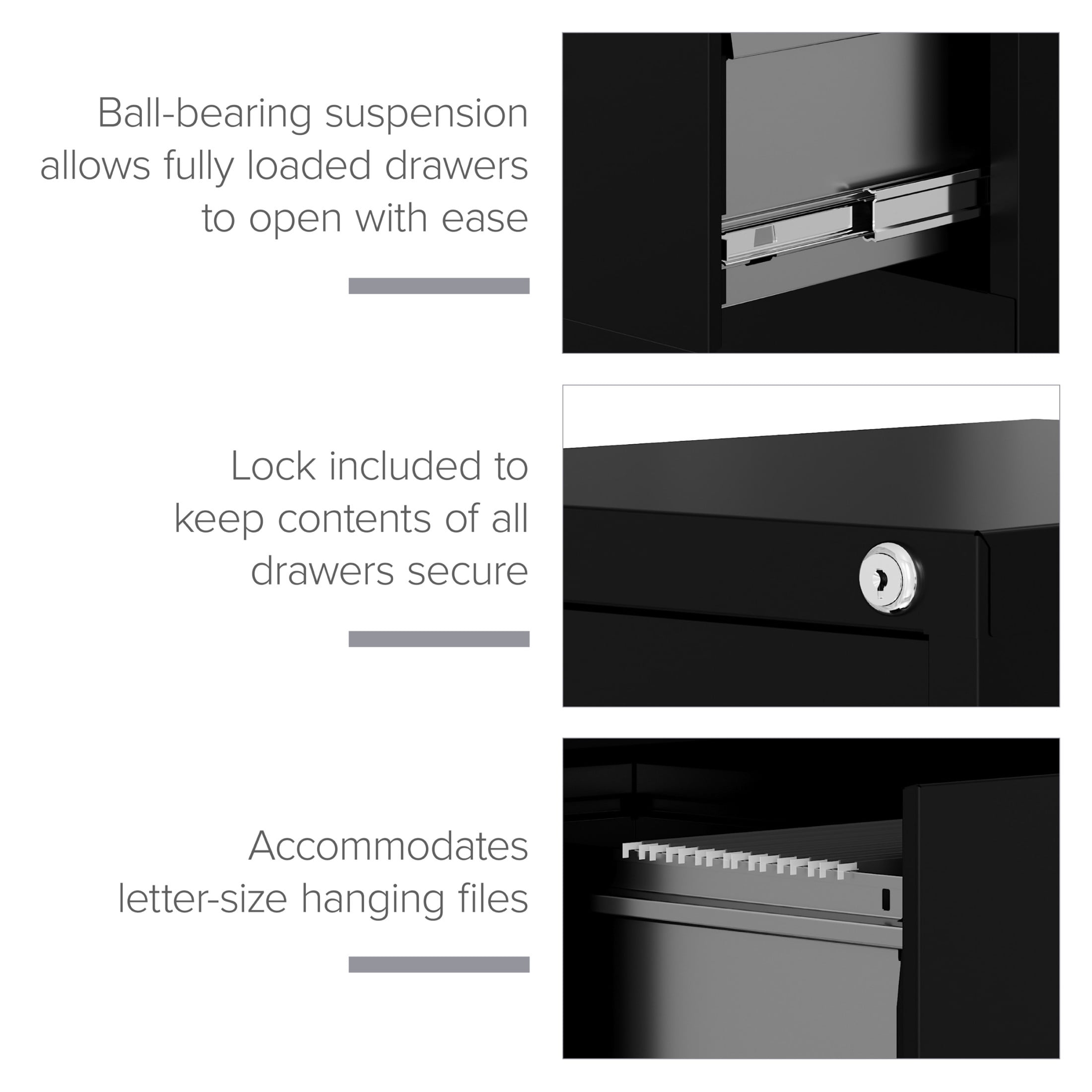 Hirsh 4 Drawer Letter Locking Metal Vertical File Cabinet, 25" Deep, Black