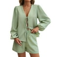 thumbnail image 2 of GZWYHT Sets for Women Lounge Sets for Women Women's 2 Piece Outfits Set Long Sleeve Tie Front Top Short Set Casual Tracksuit Pajama Sets 2 Piece Sets for Women Summer Sets for Women Green S, 2 of 9