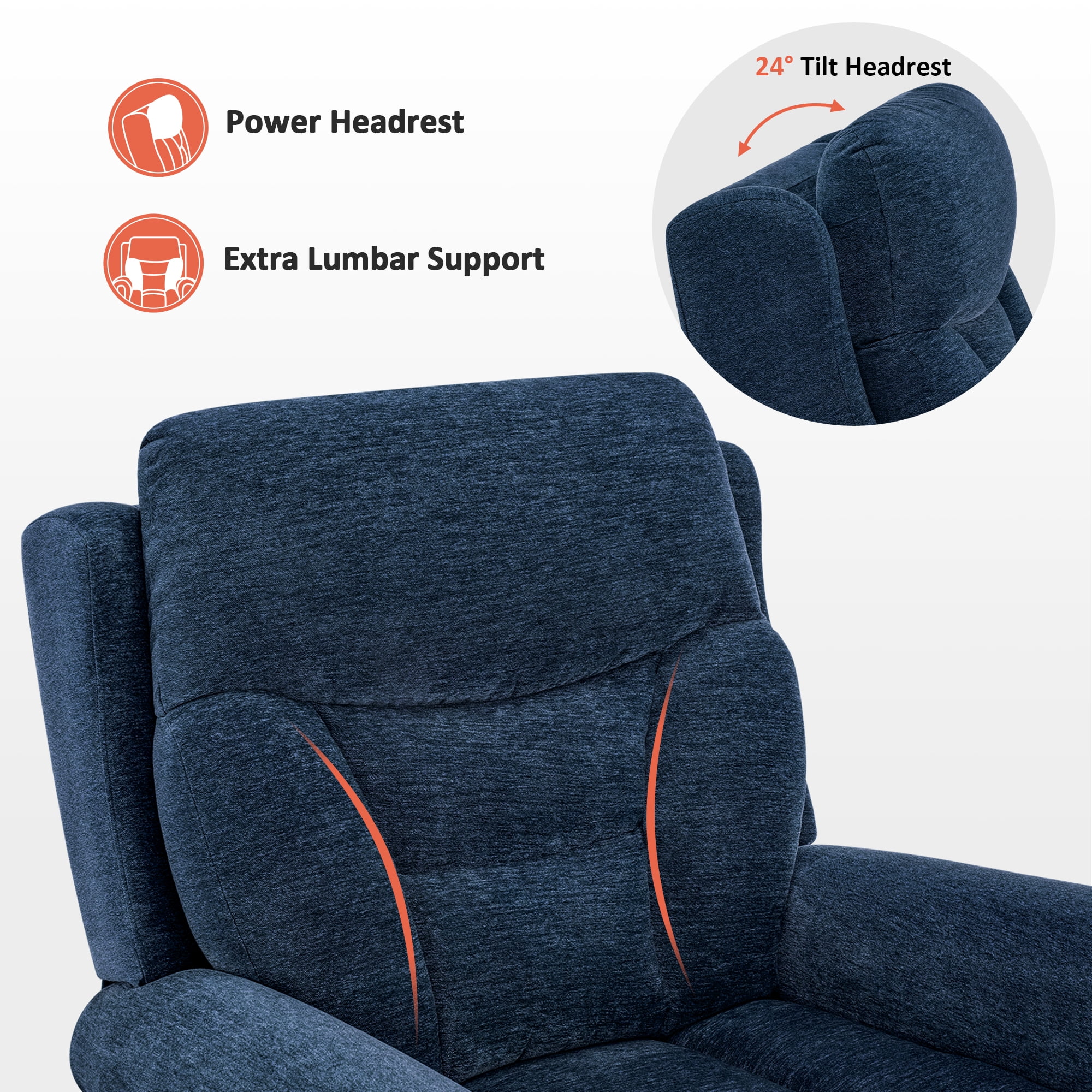 MCombo Dual Motor Power Lift Recliner Chair with Massage and Dual Heating for Senior, Fabric 7888 (Navy Blue, Medium)