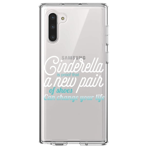 DistinctInk Clear Shockproof Hybrid Case for Samsung Galaxy Note 10 (6.3" Screen) - TPU Bumper Acrylic Back Tempered Glass Screen Protector - Cinderella New Pair of Shoes Can Change Your Life